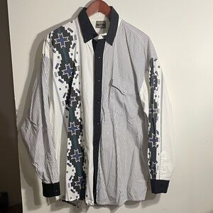 Black and White Patterned Button-Up Shirt